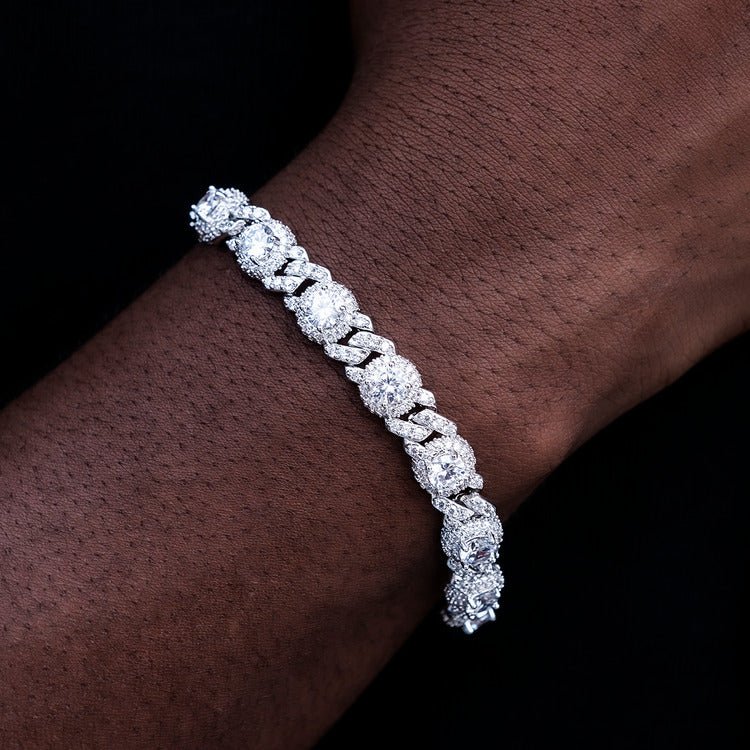 Iced Diamond Station Cuban Bracelet - 10mm - TONGSHOP / /