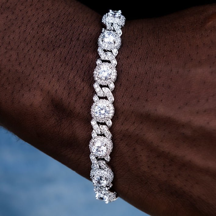 Iced Diamond Station Cuban Bracelet - 10mm - TONGSHOP / /