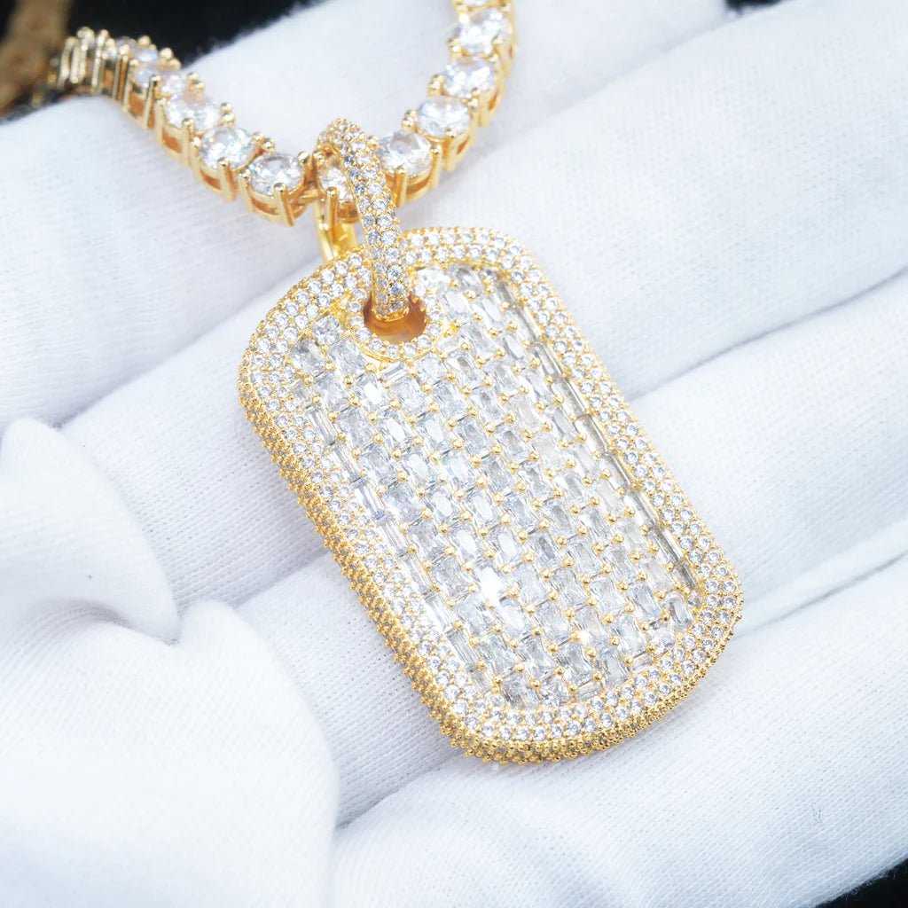 Iced Dog Tag Pendant In White Gold – Free Engraving - TONGSHOP / Length:16 / Length:18