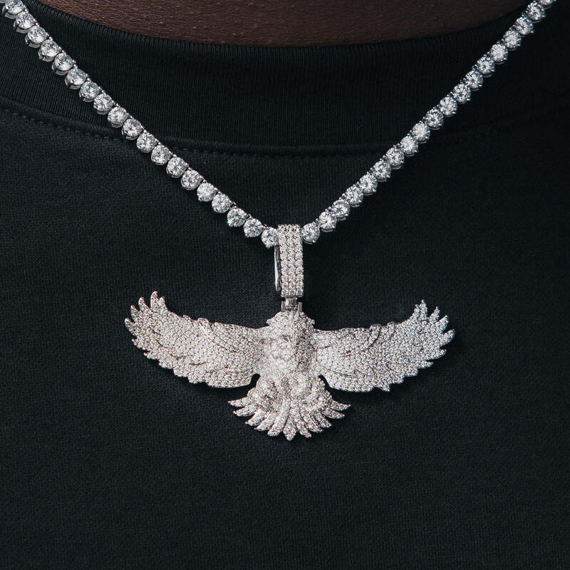 Iced Eagle Pendant In White Gold - TONGSHOP / Length:16 / Length:18