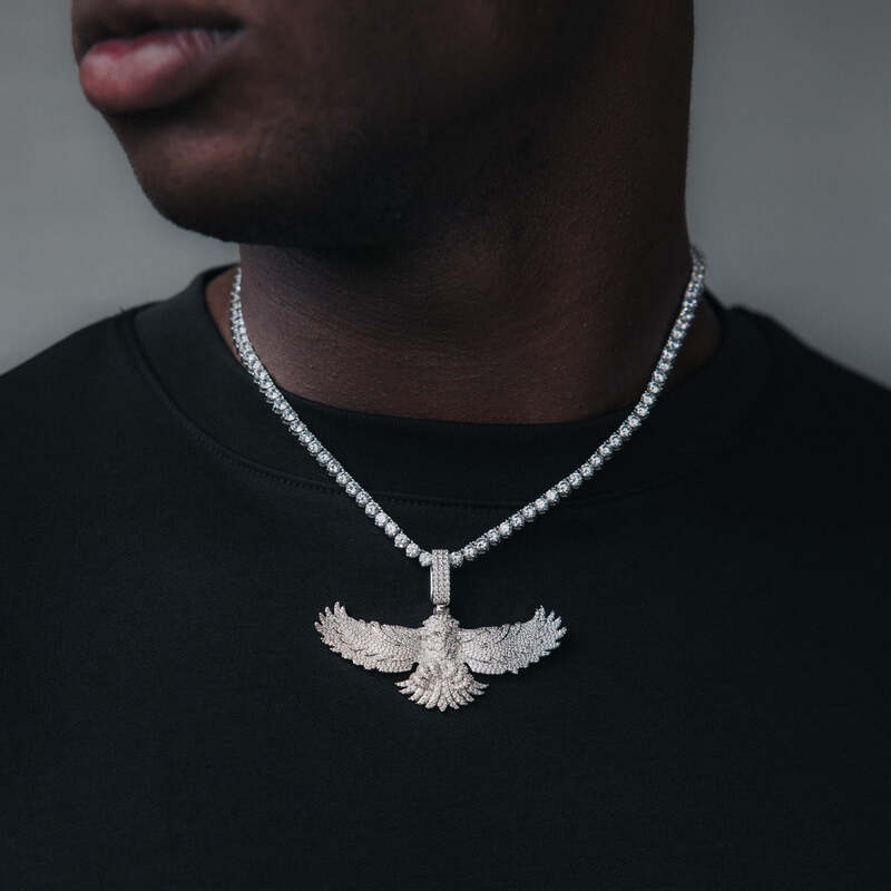 Iced Eagle Pendant In White Gold - TONGSHOP / Length:16 / Length:18