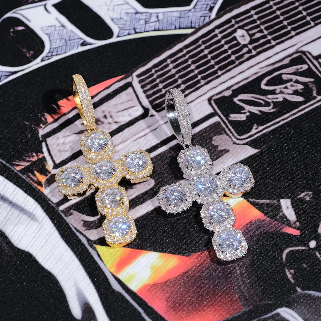 Iced Large Gemstone Cross Necklace in White Gold - TONGSHOP / Length:16 / Length:18