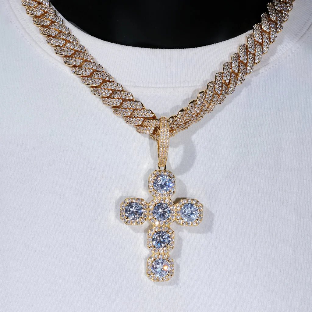 Iced Large Gemstone Cross Necklace in White Gold - TONGSHOP / Length:16 / Length:18