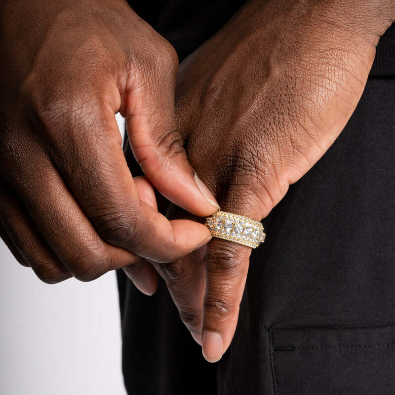 Iced Layered Ring In YellowGold - TONGSHOP / Size:6 / Size:7