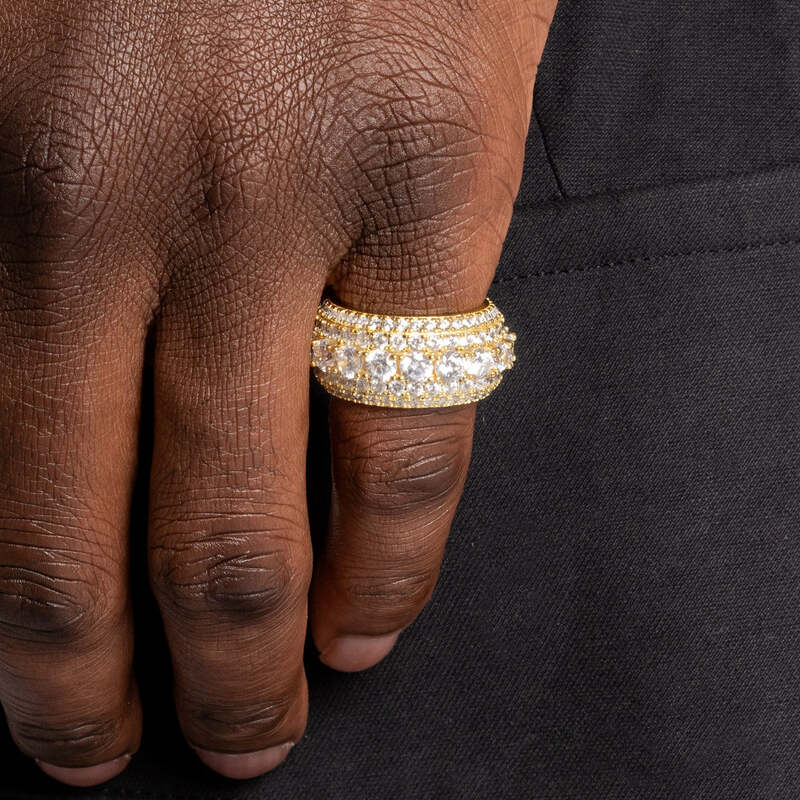 Iced Layered Ring In YellowGold - TONGSHOP / Size:6 / Size:7