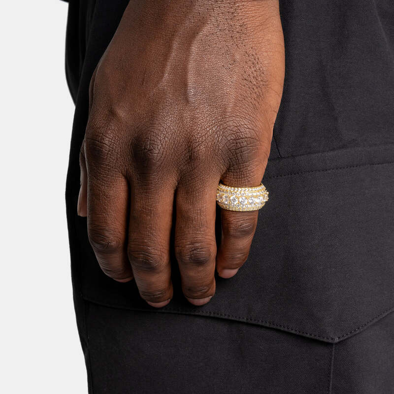 Iced Layered Ring In YellowGold - TONGSHOP / Size:6 / Size:7