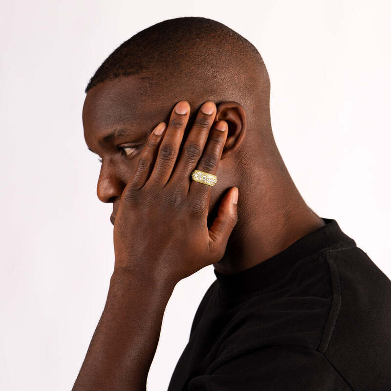 Iced Layered Ring In YellowGold - TONGSHOP / Size:6 / Size:7