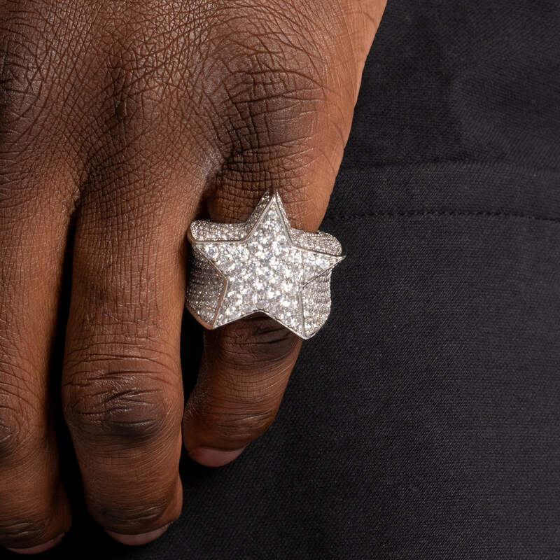 Iced Star Ring In White Gold - 26mm - TONGSHOP / /