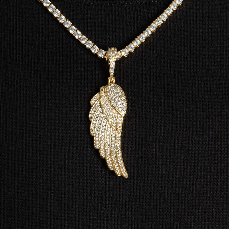 Iced Wing Pendant In Yellow Gold - 16mm - TONGSHOP / Length:18 / Length:20