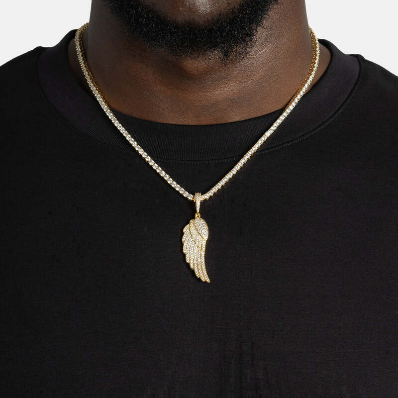 Iced Wing Pendant In Yellow Gold - 16mm - TONGSHOP / Length:18 / Length:20