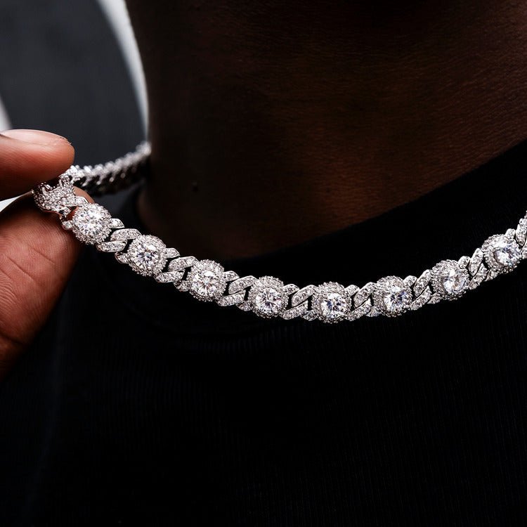 Iced Diamond Station Cuban Chain - 10mm - TONGSHOP / Length:16 / Length:18