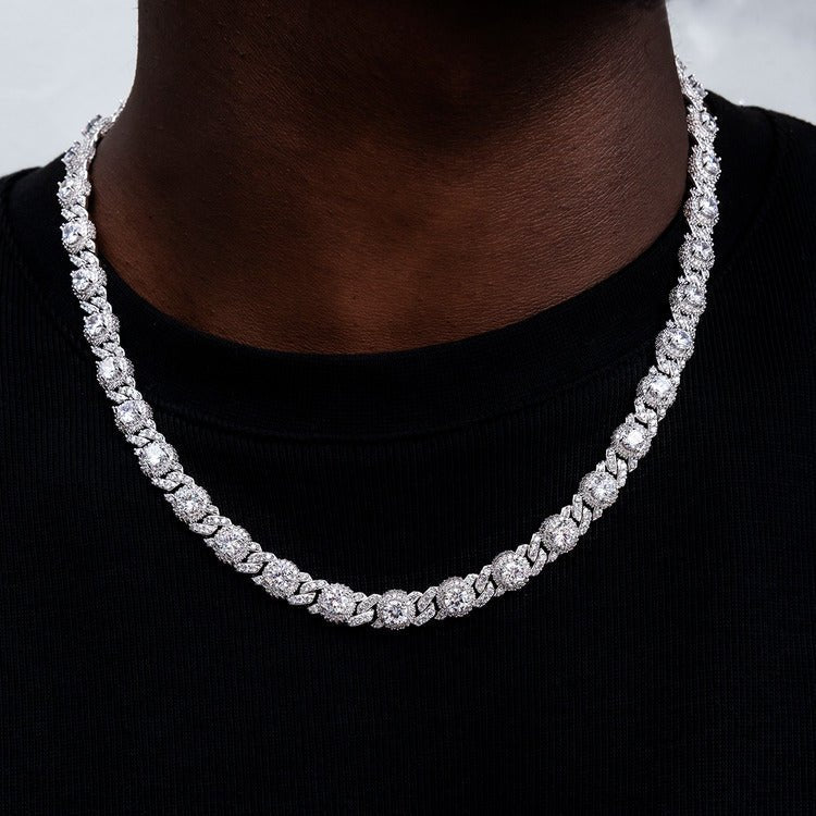Iced Diamond Station Cuban Chain - 10mm - TONGSHOP / Length:16 / Length:18