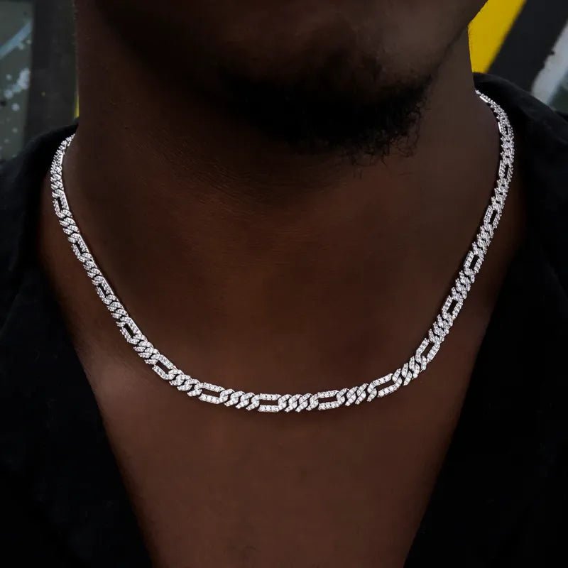 Iced Figaro Chain in White Gold- 6mm - TONGSHOP