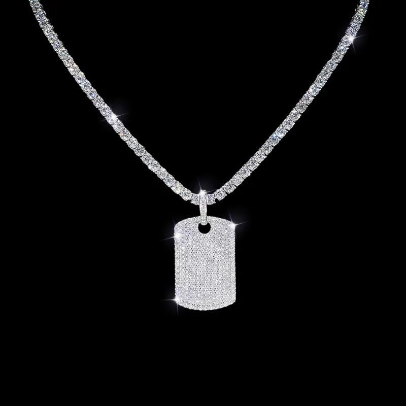 S925 & Moissanite Iced - Set Nameplate Pendant - 22mm - TONGSHOP / Color:White Gold / Length:16 / Length:18