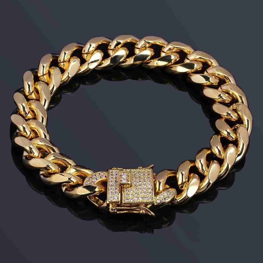 Iced Lock Cuban Link Bracelet - TONGSHOP / gold / Iced Lock Cuban Link Bracelet