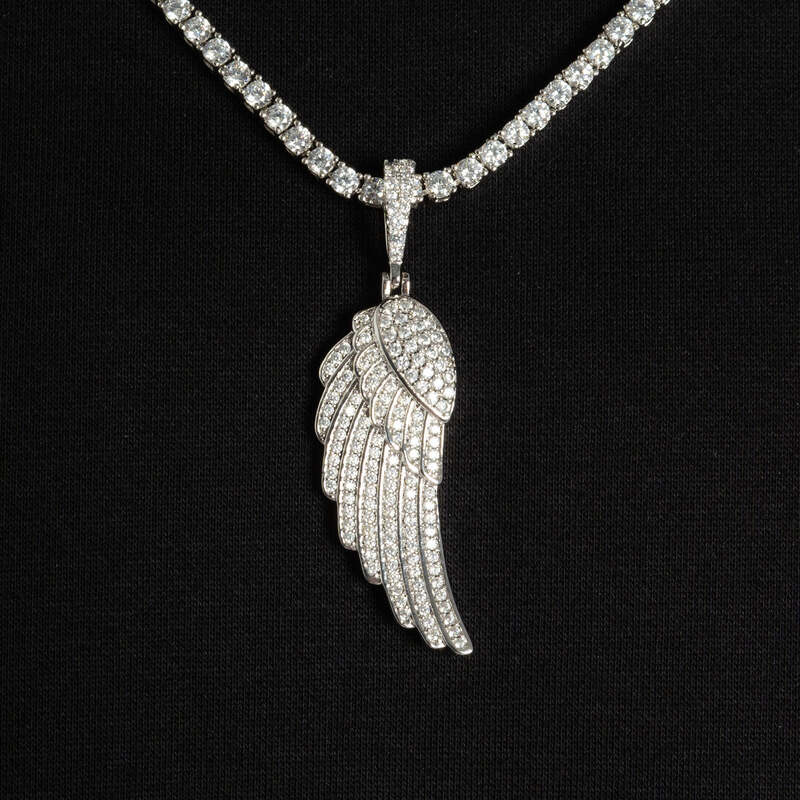 Iced Wing Pendant In White Gold