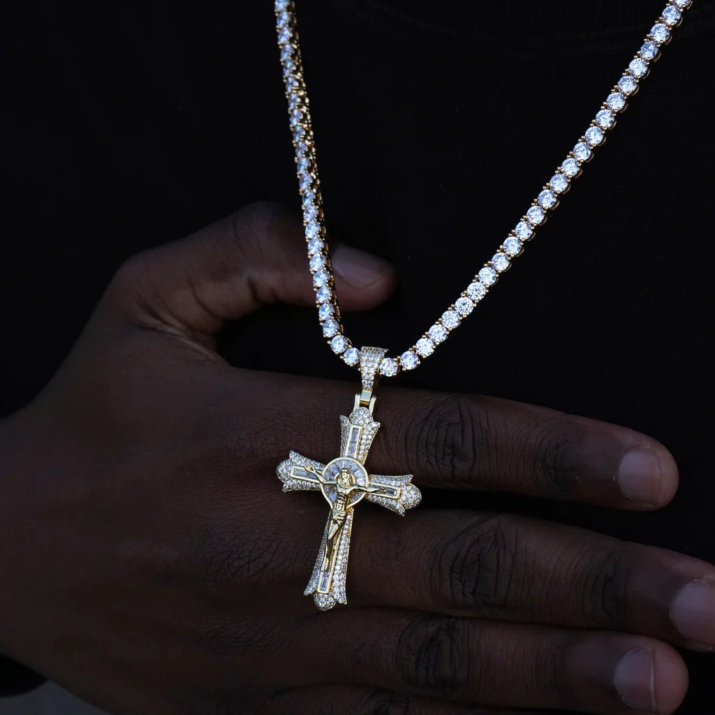 Jesus Crucifix Baguette Cross Necklace In Yellow Gold - TONGSHOP / Length:16 / Length:18