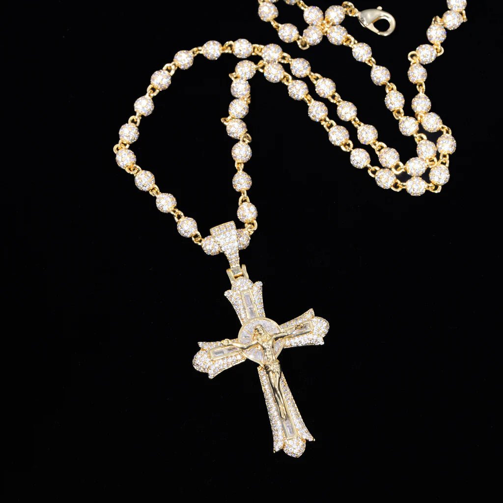Jesus Crucifix Baguette Cross Necklace In Yellow Gold - TONGSHOP / Length:16 / Length:18