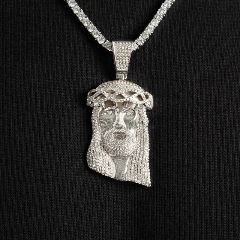 Jesus Pendant In White Gold - 25mm - TONGSHOP / Length:16 / Length:18