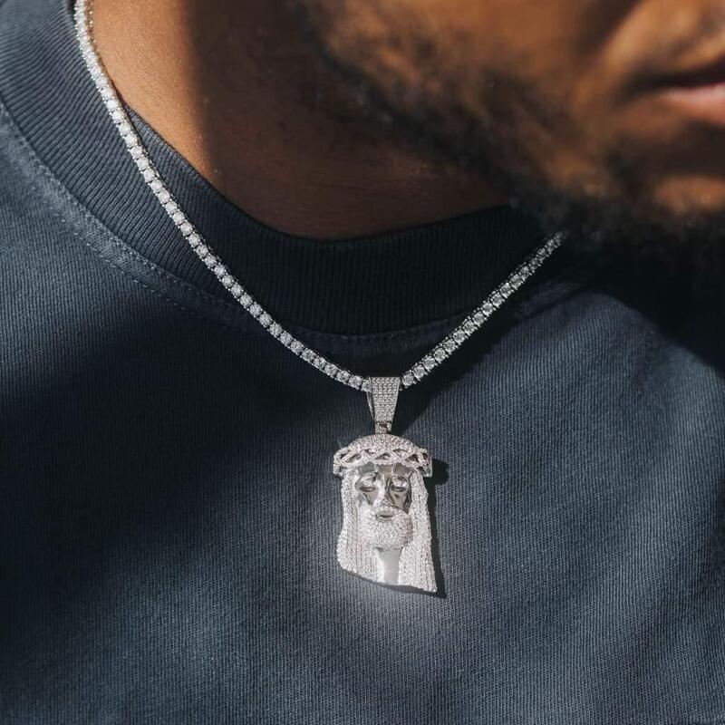 Jesus Pendant In White Gold - 25mm - TONGSHOP / Length:16 / Length:18