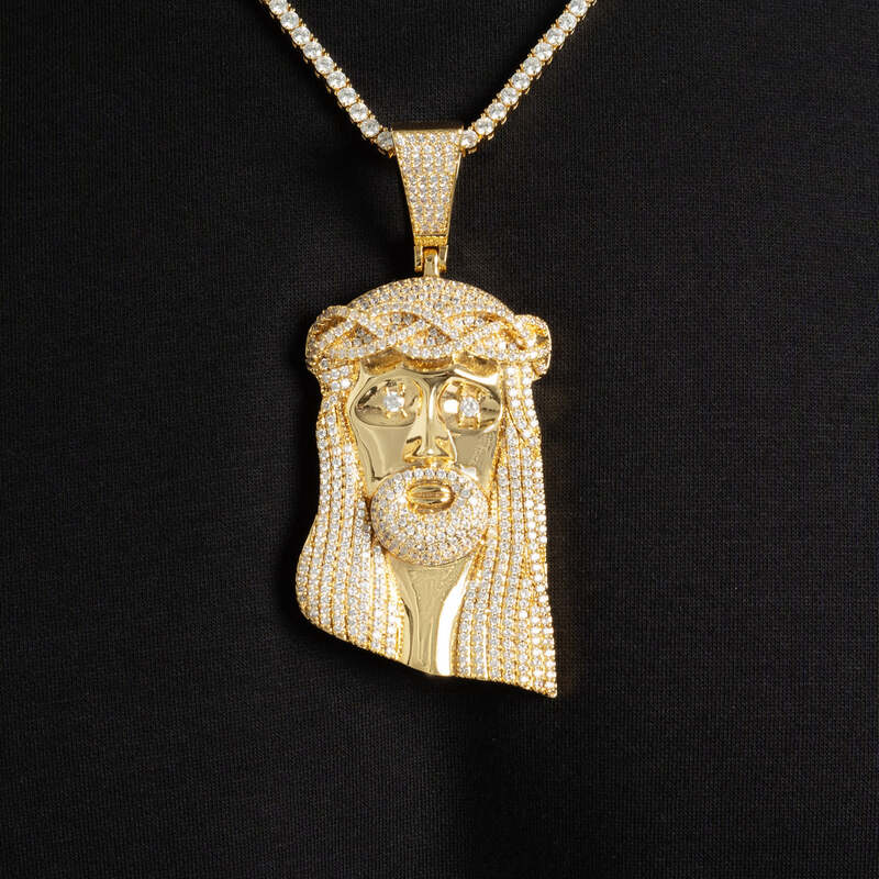 Large Ice Jesus Pendant In Yellow Gold - TONGSHOP / Length:20 / Length:22