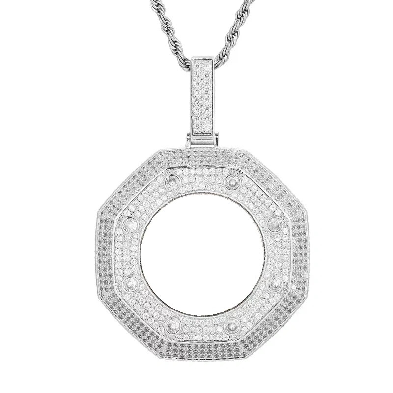 Large 14k White Gold Custom Photo Bagua Pendant - 55mm
