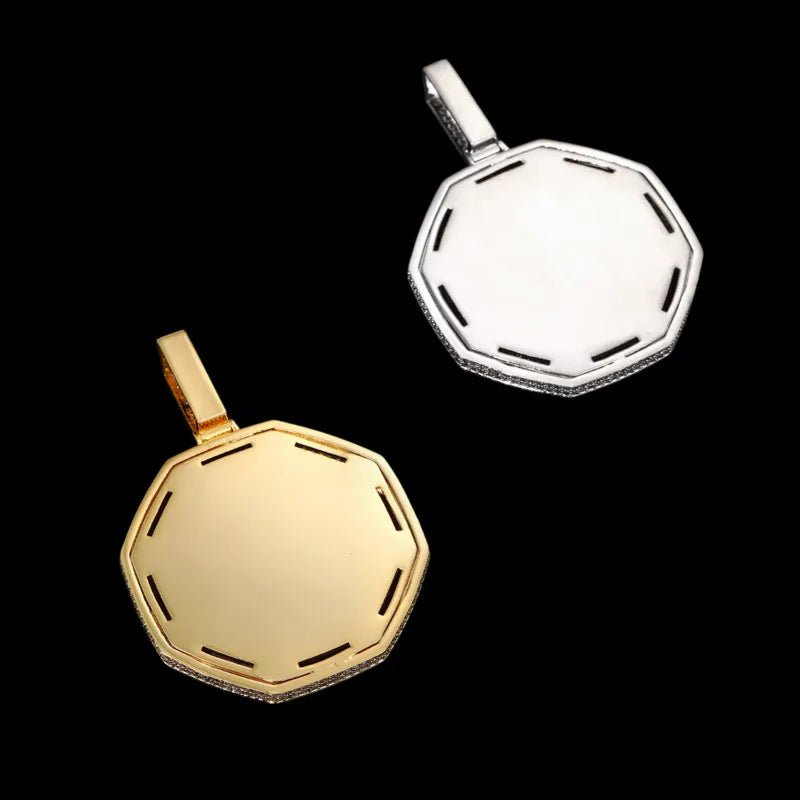 Large 14k White Gold Custom Photo Bagua Pendant - 55mm - TONGSHOP / Color:White Gold / Length:16 / Length:18