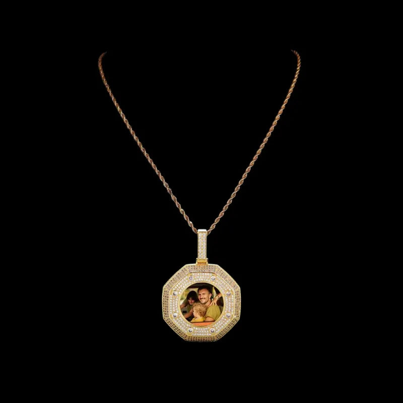 Large 18k Gold Custom Photo Bagua Pendant - 55mm