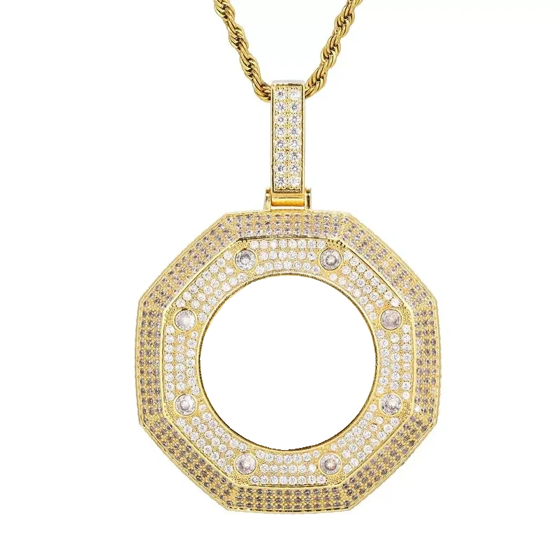 Large 18k Gold Custom Photo Bagua Pendant - 55mm