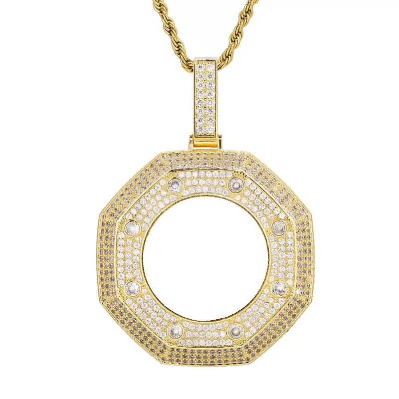 Large 18k Gold Custom Photo Bagua Pendant - 55mm - TONGSHOP / Color:White Gold / Length:16 / Length:18
