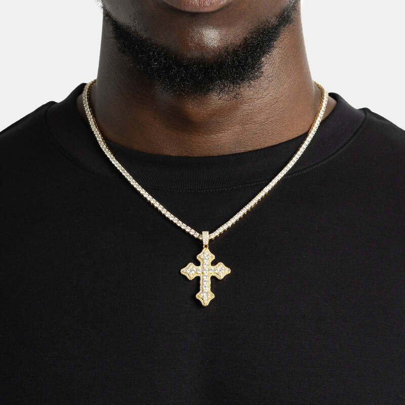 Medium Eternity Cross Pendant in Yellow Gold - TONGSHOP / Length:18 / Length:20
