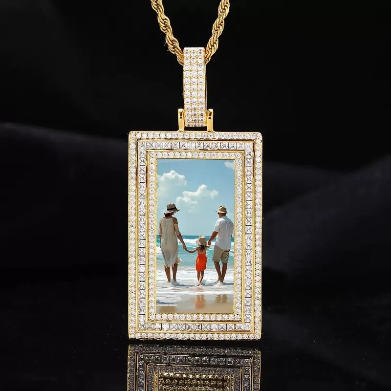 Memorial Custom Photo Rectangular Pendant - 43mm - TONGSHOP / Color:White Gold / Length:16 / Length:18
