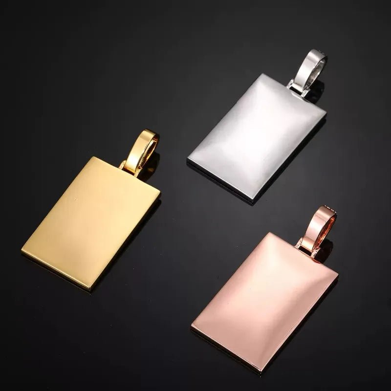 Memorial Custom Photo Rectangular Pendant - 43mm - TONGSHOP / Color:White Gold / Length:16 / Length:18