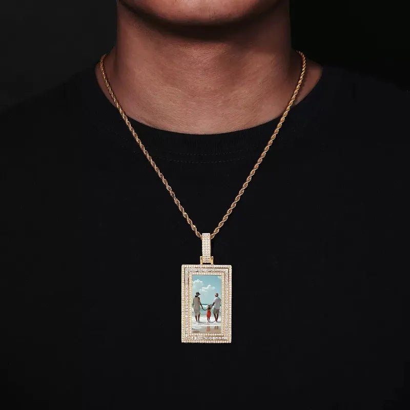 Memorial Custom Photo Rectangular Pendant - 43mm - TONGSHOP / Color:White Gold / Length:16 / Length:18