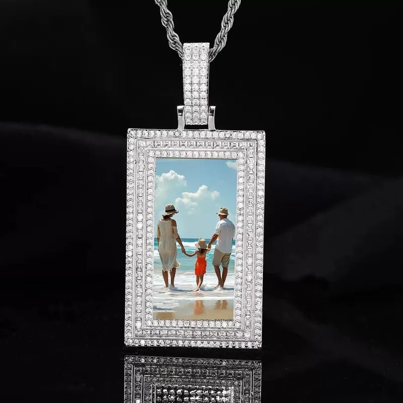 Memorial Custom Photo Rectangular Pendant - 43mm - TONGSHOP / Color:White Gold / Length:16 / Length:18