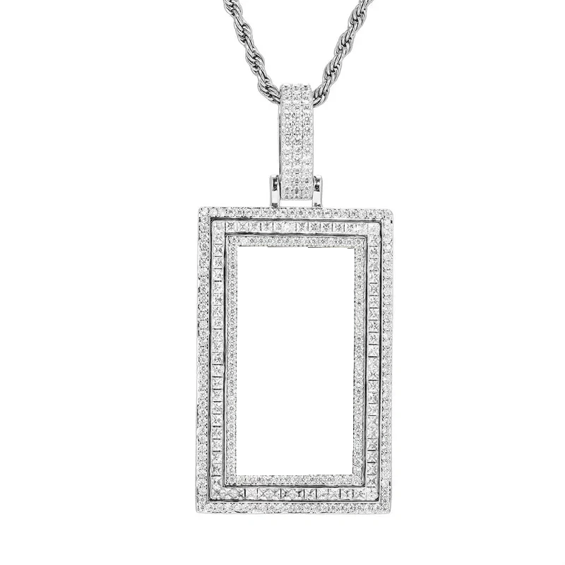 Memorial Custom Photo Rectangular Pendant - 43mm - TONGSHOP / Color:White Gold / Length:16 / Length:18