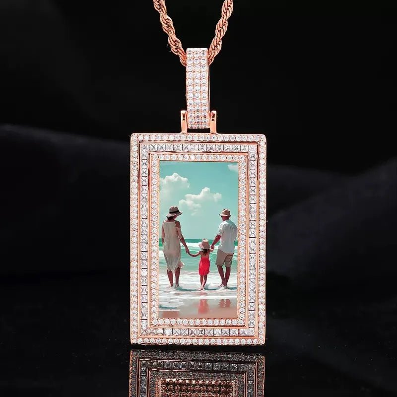 Memorial Custom Photo Rectangular Pendant - 43mm - TONGSHOP / Color:White Gold / Length:16 / Length:18
