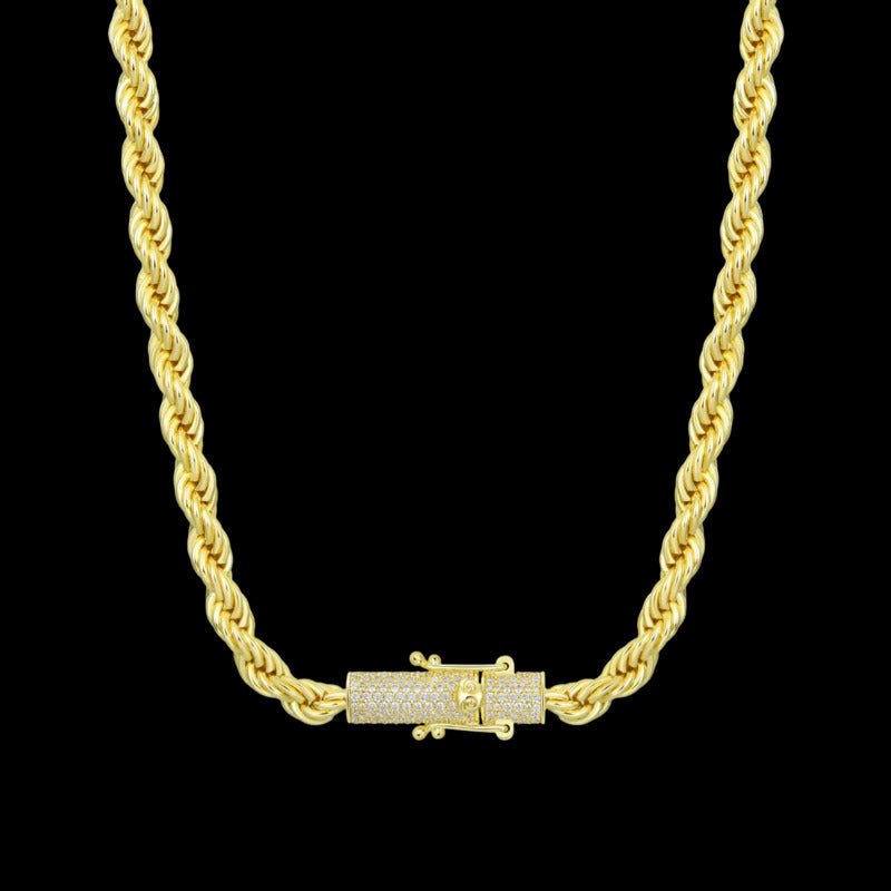 Moissanite Rope Chain Iced Clasp in Rose Gold - 6mm - TONGSHOP / Length:16 / Length:18