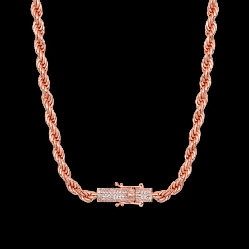 Moissanite Rope Chain Iced Clasp in Rose Gold - 6mm - TONGSHOP / Length:16 / Length:18