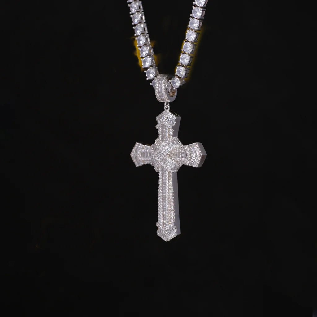 Iced Baguette Jesus Cross Necklace In White Gold - TONGSHOP / Length:16 / Length:18