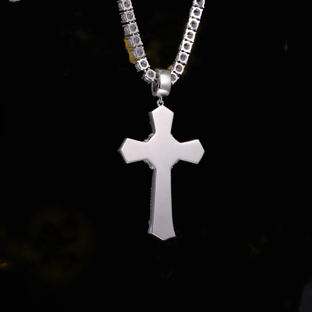 Iced Baguette Jesus Cross Necklace In White Gold - TONGSHOP / Length:16 / Length:18