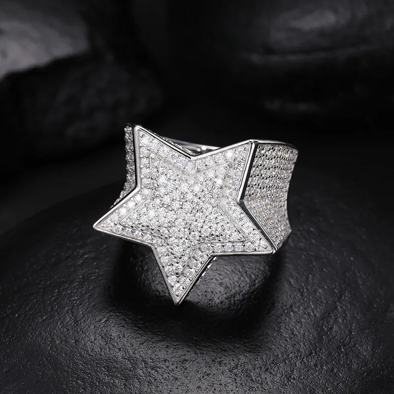 S925 VVS Moissanite Pentagram Ring - TONGSHOP / /
