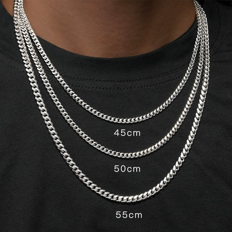 S925 Cuban Chain Necklace in White Gold - 3mm/4mm/5mm - TONGSHOP / /