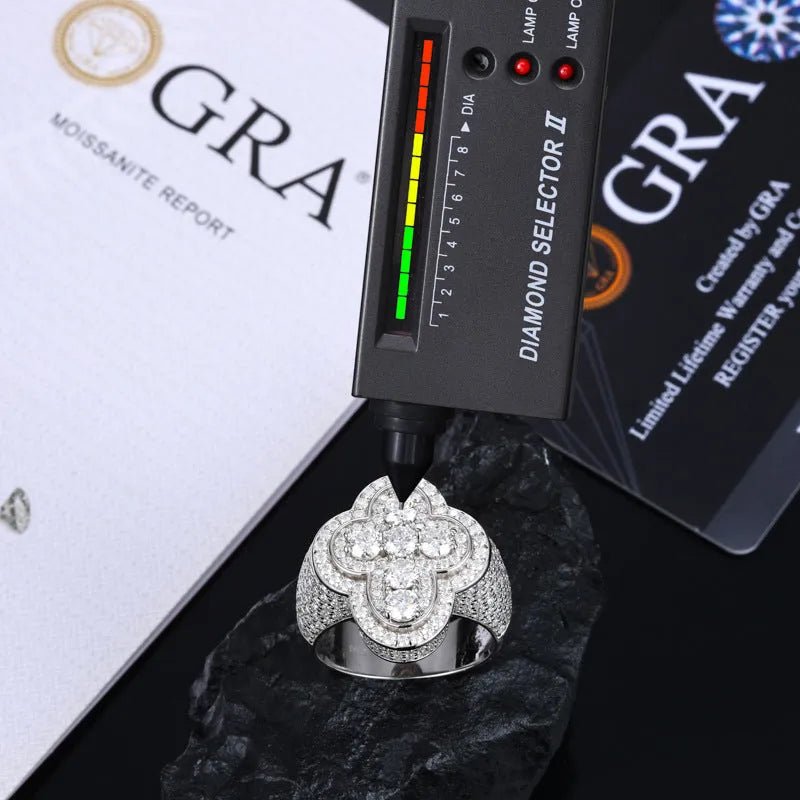 S925 VVS Moissanite Ice Plum Blossom Cross Ring - TONGSHOP / /