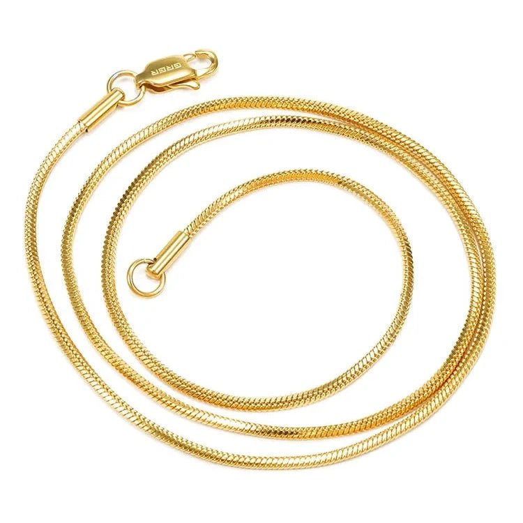 Snake Bone Chain Necklace in 24K Gold - 2mm - TONGSHOP / Color:White Gold /