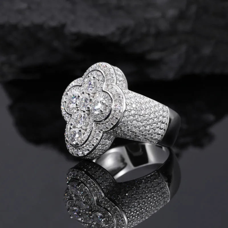 S925 VVS Moissanite Vira Pruno Kruco Hip-Hopa Ringo