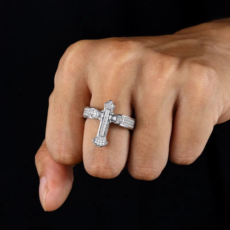 S925 VVS Moissanite ice Cross T Shape Ring - TONGSHOP / /