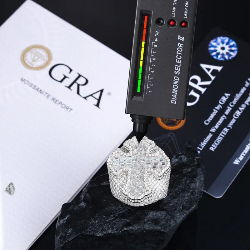 S925 VVS Moissanite T - Frame Men's Hip - Hop Ring - TONGSHOP / /