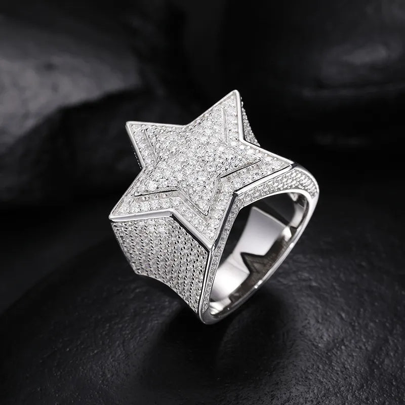 S925 VVS Moissanite Pentagram Ring - TONGSHOP / /