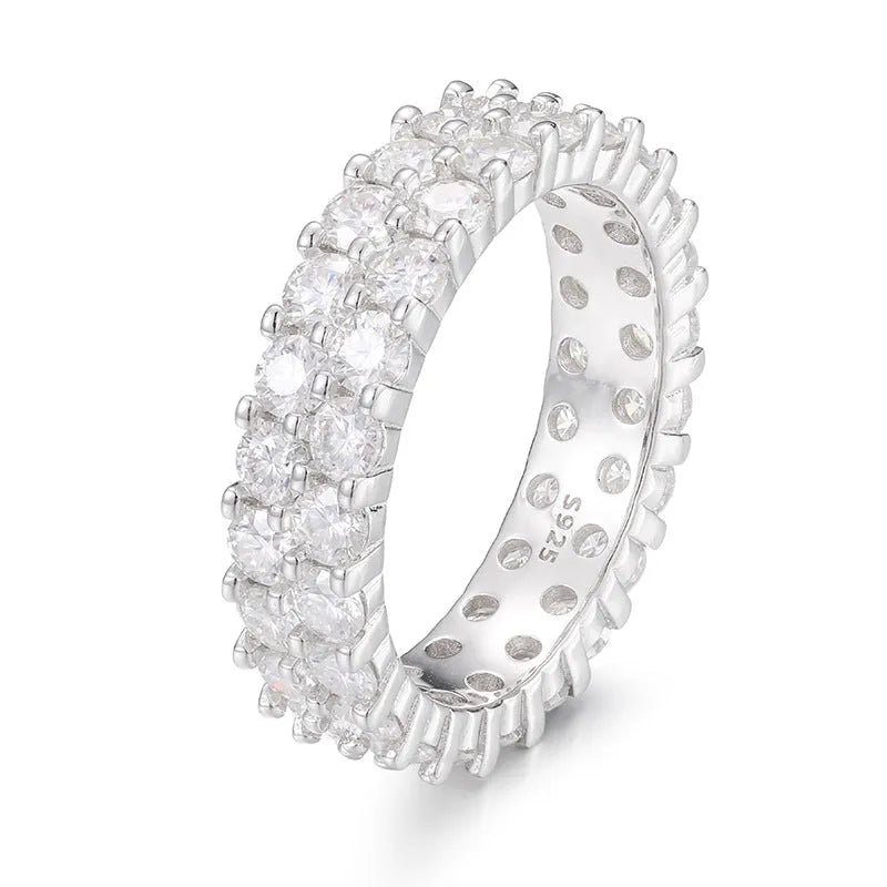 S925 VVS Moissanite Round Double Row Ring - TONGSHOP / /
